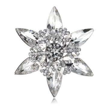 Silver Tone Snowflake Crystal Metal Brooch Pin for Jackets and Lapels