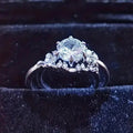 Silver Round CZ Floral Side Dual Band Ring Set Sizes 6-10 view 2