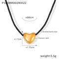 Heart Pendant Black Braided Rope Necklace Titanium Steel view 7