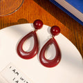 Burgundy Double Teardrop Resin Look Statement Stud Earrings view 6