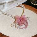 Pearl Multi Strand Bracelet and Necklace with Pink Flower view 7