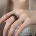 Tiger Eye Tumbled Bead Elastic Stretch Finger Ring view 1