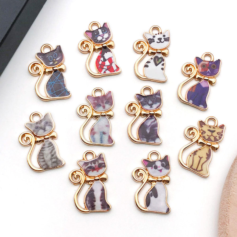 Enamel Zinc Alloy Cute Cat charm pendants for DIY earrings keychains phone strap jewelry