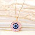 Gold Tone Round Crystal Evil Eye Pendant Necklaces in Four Colors view 7