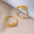 Gold Stainless Steel Hugging Hands Open Ring With Zircon view 4