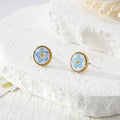 Gold Tone Round Pressed Flower Stud Earrings in Thirteen Designs view 5
