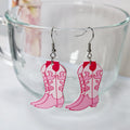 Pink Acrylic Cowboy Boot Dangle Earrings 3 Patterns view 4