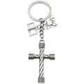 Striped Black and Bone Cross Skull Bat Keychains with Metal Hardware view 5