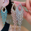Crystal Diamond Frame Fringe Stud Earrings in Three Colors view 1