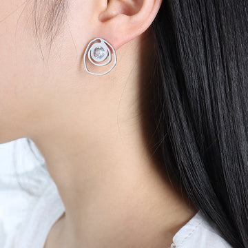 Swirl Geometric Stud Earrings With Clear Center Stone