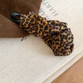 Coffee Leopard Ruched Fabric Banana Hair Clip Black Ends view 6