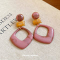 Pink Geometric Resin Drop Earrings With Square Open Frames view 4