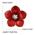 Red Enamel Five Petal Flower Brooch Crystal Center view 4