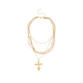 Layered Pearl Necklace With Crystal Cross Pendant For Distinctive Statement Styling view 5