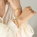 Gold Bead Bracelet Pearl Crystal Cube Good Luck Tag Charm view 1