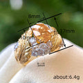 Gold Tone Feather Embossed Ring Yellow Oval Center Clear Stones view 4