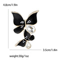 Matte Enamel Dual Butterfly Brooch Crystal Drops Black White view 4