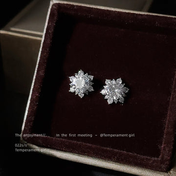 Clear Stone Snowflake Cluster Stud Earrings in Two Tones