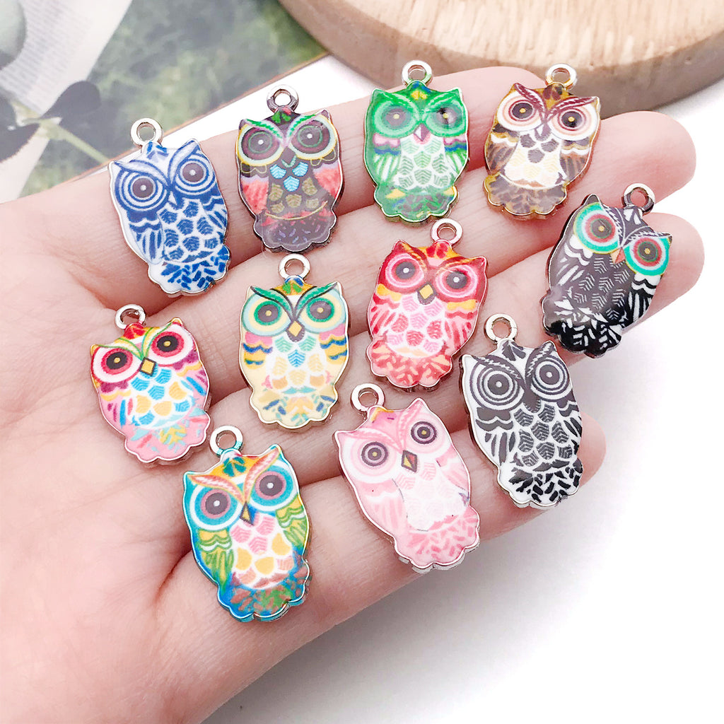 Zinc Alloy Cartoon Owl Enamel Cat Charm Pendant for DIY Bracelet Necklace Keychain