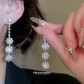Silver Double Layer Rhinestone Flower Necklace Earrings Set view 4