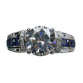Round Clear Solitaire Blue Channel-Side Ring Silver Tone view 5
