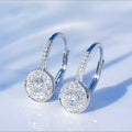 Round Halo Clear Pave Lever-Back Earrings White or Gold view 2