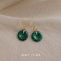 Gold Hook Green Malachite Donut Pendant Drop Earrings view 1