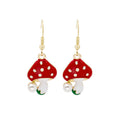 Red Spotted Mushroom Novelty Gold Hook Drop Earrings view 5