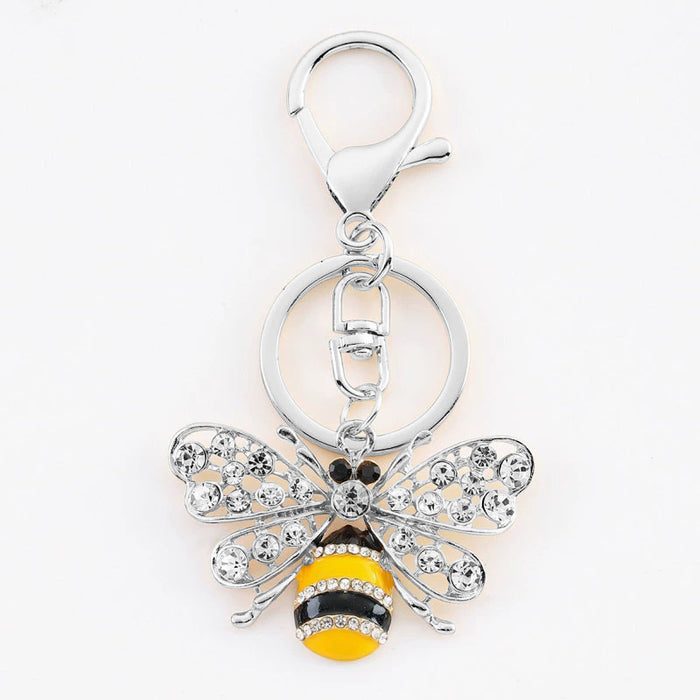 Rhinestone Bee Keychain Metal Insect Bag Charm Pendant