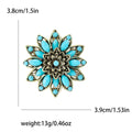 Antique Brass Hollow Flower Brooch Turquoise and Red view 5