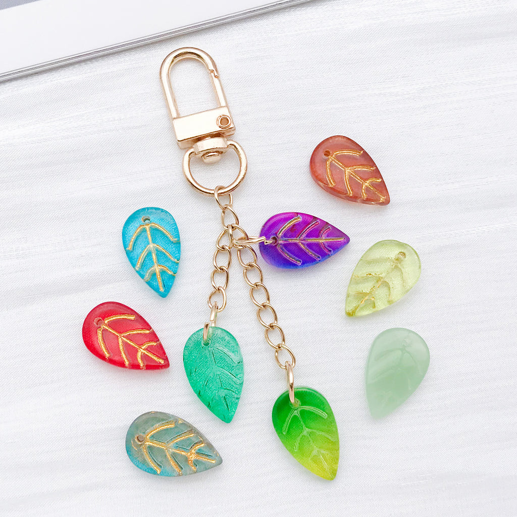 Vintage Glass Gilt Leaf Charm Pendant for Hairpin Tassel Jewelry Making