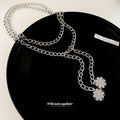 Silver Tone Double Chain Necklace With Round Disc Drops view 4