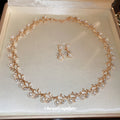 Gold Pearl Leaf Vine Necklace Matching Drop Earring Set view 4
