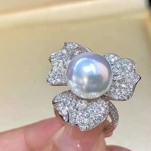 银色仿珍珠山茶花戒指 shown in alternate product view