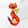 Long Body Cat Enamel Brooch With Gold Scarf in Four Colors view 9