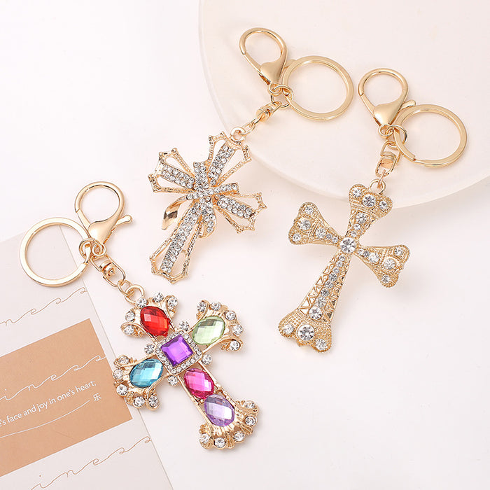 Rhinestone Cross Keychain Metal Crystal Pendant Bag Charm