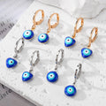 Gold and Silver Tone Blue Evil Eye Huggie Drop Earrings view 1