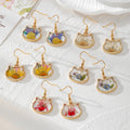Cat Head Resin Dried Flower Dangle Earrings Gold Hooks 4 Styles view 1