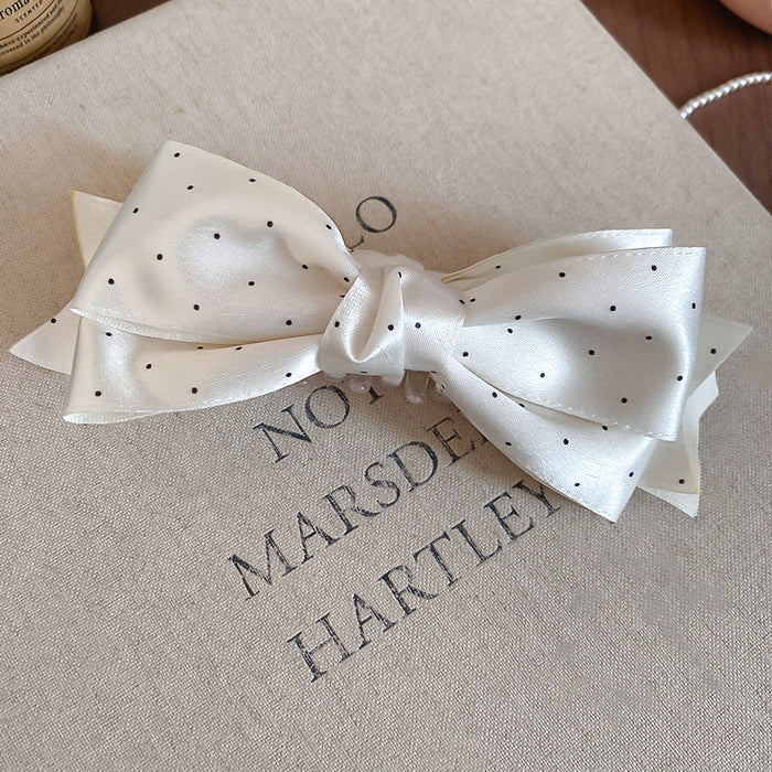 Satin Polka Dot Bow Twist Hair Clips White Pink Black