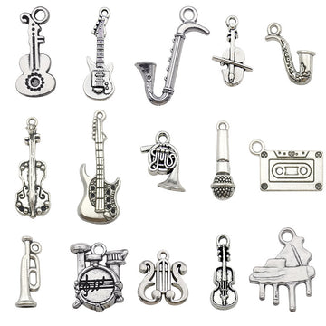 Metallic Guitar and Musical Instrument Metal Charms with 16 Listed Options
