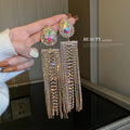 Three Color Teardrop Crystal Long Tassel Statement Earrings view 7