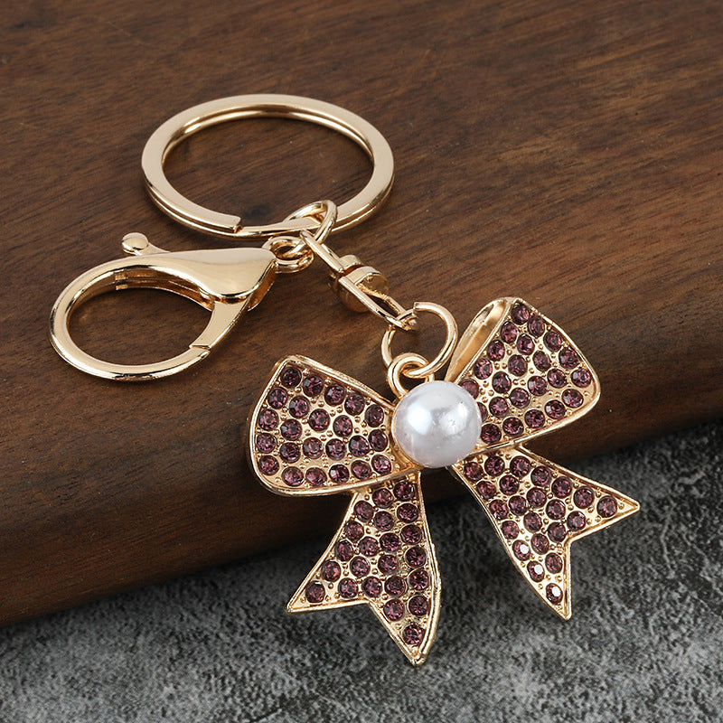 Rhinestone Bow Zinc Alloy Keychain for Car Keys and Bags