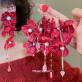 Red Fabric Floral Drop Earrings in Four Distinct Designs view 1