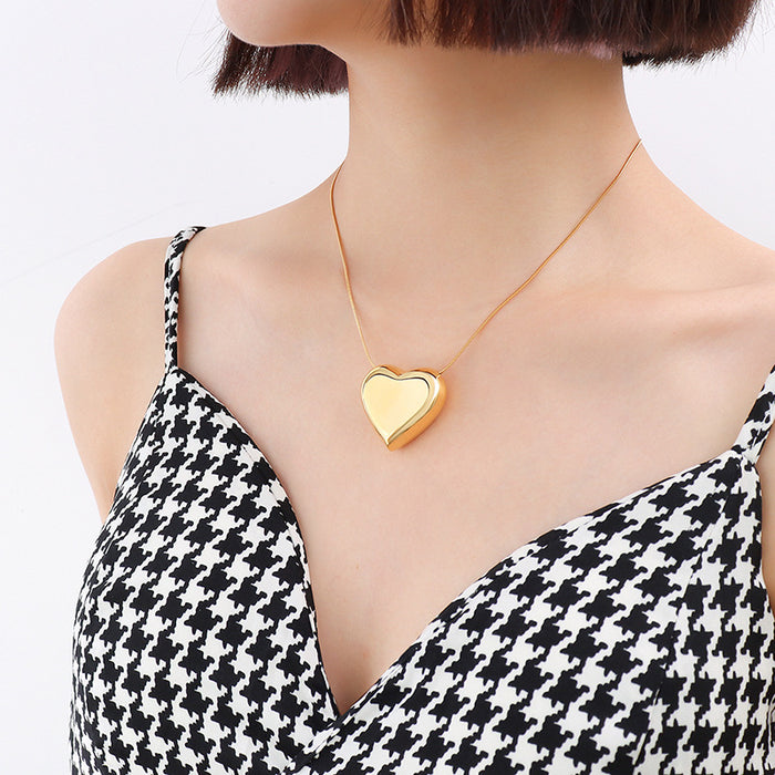 Smooth Puffy Heart Pendant Necklace Thin Snake Chain