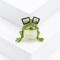 Green Frog in Square Glasses Brooch with Crystal Detail view 1
