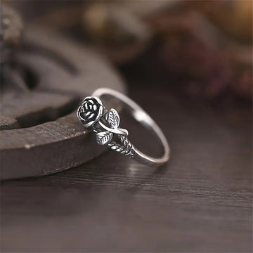 Small Rose And Leaf Ring In Three Polished Metal Tones
