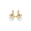 Gold Tone White Pearl Drop And Crystal Loop Hoop Earrings view 5