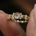 Gold Tone Moonstone Look Cabochon Ring Clear Accents Sizes 6-10 view 2