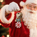 Red White Peppermint Candy Teal Bow Wooden Keychain view 3