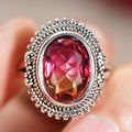 Antique Silver Oval Gradient Stone Beaded Border Ring view 5